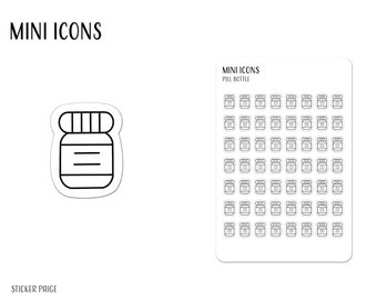 PILL BOTTLE Mini Icon Stickers | Minimalist Planner Stickers | Functional Labels | Bullet Journal | Perscription Refill Tracker