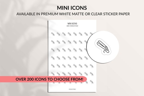 HAIR STRAIGHTENER Mini Icon Stickers | Minimalist Planner Stickers | Functional Labels | Selfcare | Tiny Hobonichi Stickers | Flat Iron