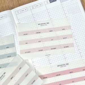 MINI PLANNER TABS / Pestañas Hobonichi mensuales / Planificación minimalista / Titular de página / Bandera de página / Suministros de diario / Neutral Moderno / Claro