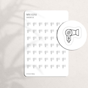 SÈCHE-CHEVEUX Mini Icon Stickers | Autocollants de planificateur minimal et fonctionnel | | personnel de poche A5 Tiny Petite Daily Icon | Livre clair/blanc