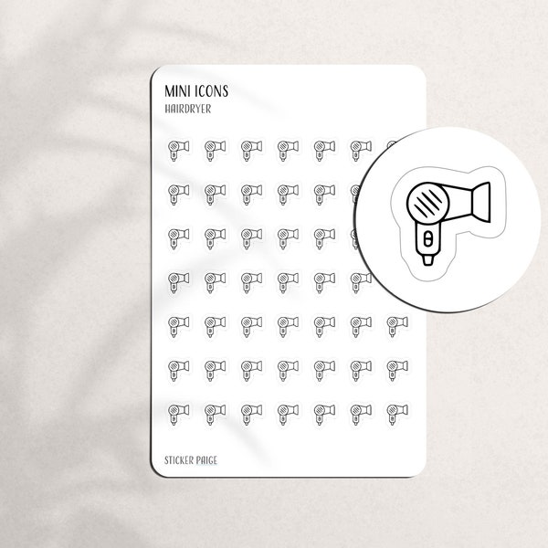 HAIRDRYER Mini Icon Stickers | Minimal & Functional Planner Stickers | A5 Pocket Personal | Tiny Petite Daily Icon | Clear/White Paper