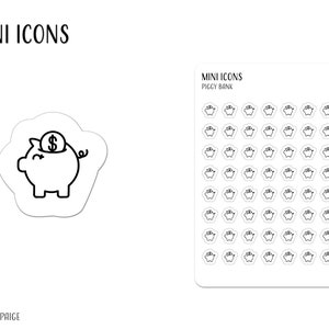 PIGGY BANK Mini Icon Stickers | Minimalist Planner Stickers | Functional Labels | Bullet Journal | Budget Tracker |  Saving