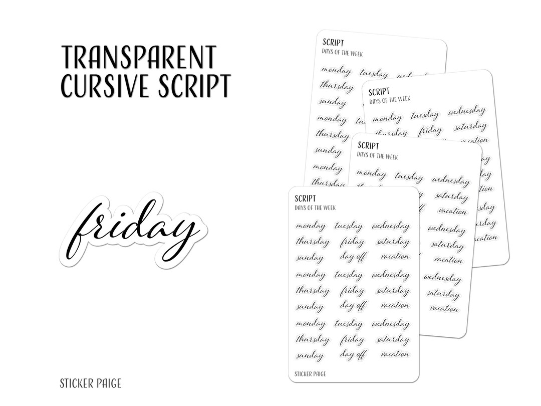 Weekley Planner Cursive WEEK DAYS - CURSIVE Script V1.0 Planner Stickers | Minimal Planning ...