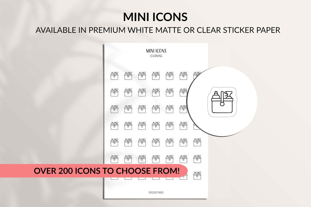 CLEANING Mini Icon Stickers | Minimal & Functional Planner Stickers ...