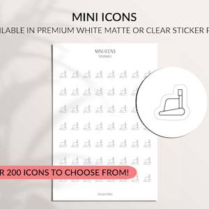 May include: Sheet of mini icons featuring treadmill designs. The sheet includes the text "MINI ICONS" and "OVER 200 ICONS TO CHOOSE FROM!" The icons are available in white matte or clear sticker paper.