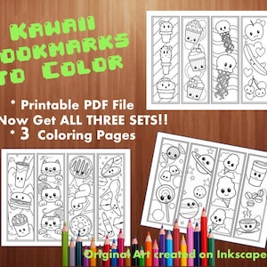 SET OF 3: Kawaii Bookmarks to Color - Etsy