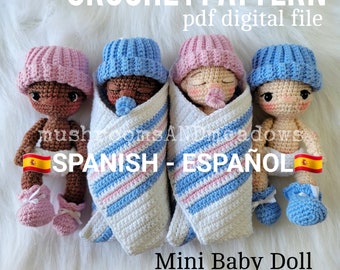 SPANISH CROCHET PATTERN:  Sweet Handfuls Mini Baby Doll with Hospital Set