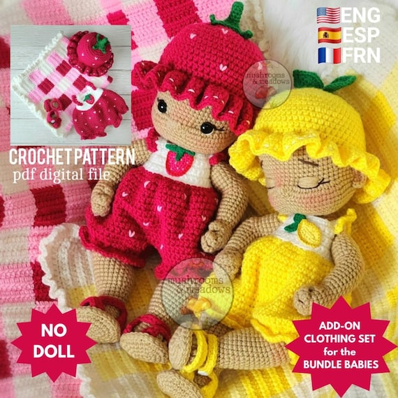 CROCHET PATTERN: Doll Clothes - Summer Fruits Romper Set (for the Bundle Babies) - NO Doll