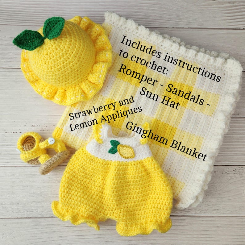CROCHET PATTERN: Doll Clothes - Summer Fruits Romper Set (for the Bundle Babies) - NO Doll image 3