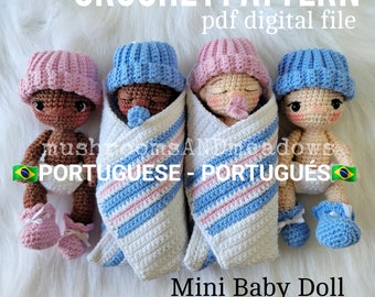 PORTUGUESE CROCHET PATTERN: Sweet Handfuls Mini Baby Doll with Hospital Set