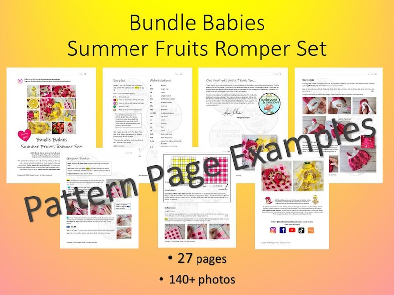 CROCHET PATTERN: Doll Clothes - Summer Fruits Romper Set (for the Bundle Babies) - NO Doll image 9