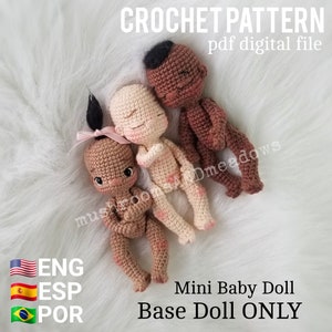 CROCHET PATTERN:  Sweet Handfuls Mini Baby Doll - Base Doll ONLY (English, Spanish, Portuguese)