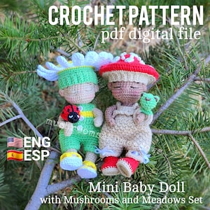 CROCHET PATTERN: Sweet Handfuls Mini Baby Doll with Mushrooms and Meadows Set
