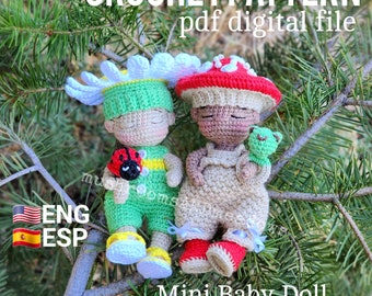 CROCHET PATTERN: Sweet Handfuls Mini Baby Doll with Mushrooms and Meadows Set