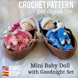 CROCHET PATTERN:  Sweet Handfuls Mini Baby Doll with Goodnight Set