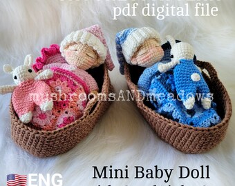 CROCHET PATTERN:  Sweet Handfuls Mini Baby Doll with Goodnight Set