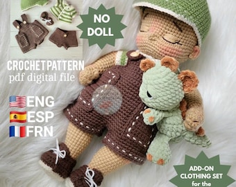 CROCHET PATTERN:  Doll Clothes - Dinosaur Play Clothes Set (for the Bundle Babies) - NO doll