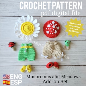 CROCHET PATTERN:  Sweet Handfuls Mushrooms and Meadows Set Add-on (Doll Pattern Sold Separately)