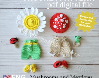 CROCHET PATTERN:  Sweet Handfuls Mushrooms and Meadows Set Add-on (Doll Pattern Sold Separately)