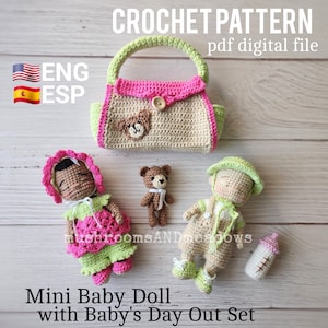 PATRÓN DE GANCHILLO: Minimuñeca bebé Sweet Handfuls con set Baby's Day Out