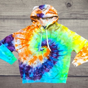 X Large Ice Dye Super Soft Hoodie/ Rainbow Spiral Tie Dye One-of-a-Kind Fleece Sweatshirt/ Hand Dyed with Pockets