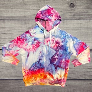 Large Ice Dye Super Soft Hoodie/ Tie Dye One-of-a-Kind Fleece Sweatshirt/ Hand Dyed with Pockets