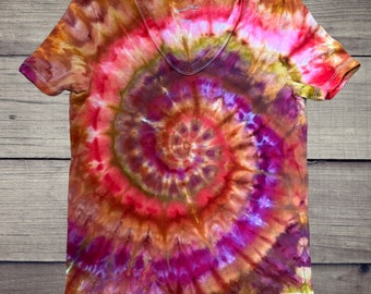 Bright Autumn Ice Dye Tee/ Tie Dye Shirt/ Small V-Neck T-Shirt
