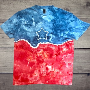 America Tie Dye T-Shirt / Ice Dye Star Shirt Large