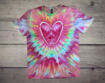 Ice Dye Love Tee/ Tie Dye Heart Beart Shirt XL