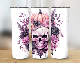 Pink Halloween Tumbler, 20oz Skinny Tumbler, Personalized Tumbler Design, Eco-Friendly, Insulated Tumbler, Gift Idea