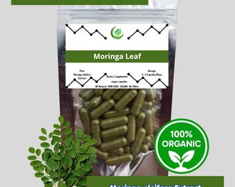 Cápsulas de extracto de hoja de moringa orgánica 10:1 de 500 mg