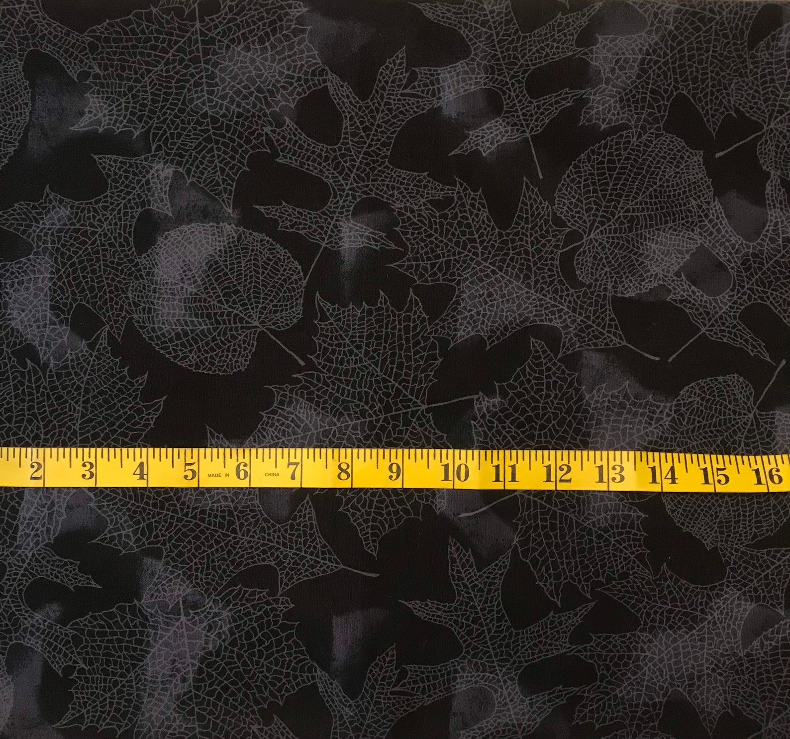 Cotton Quilt Fabric Gray Leaves Veins on Black Fit to Print Etsy