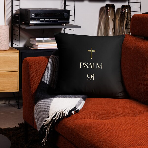 Basic Pillow - Black and Gold Psalm 91  (A prayer of protection) Pillow