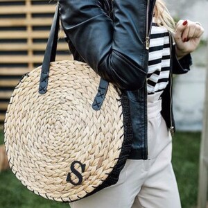 Personalized Wicker Round Straw Bag - Round Straw Bag, Beach Wicker Bag, Summer Bag, Wicker Basket