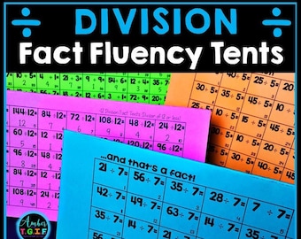 Övning i divisionsfakta i hemundervisningsklassrum, utskrivbara divisionsblad, flyttält för divisionsfakta