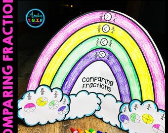 Vårregnbåge Jämförelse av bråk med modeller St Patricks Day matematikpyssel målarbok 3:e eller 4:e klass