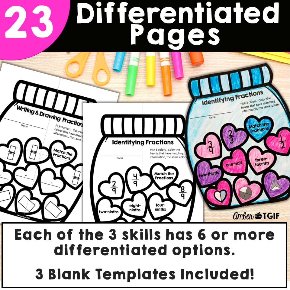 Valentines Day Craft Introduction to Fractions With Models Coloring ...