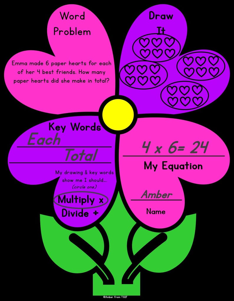 Valentines Day Math Craft Multiplication and Division Word Problems ...