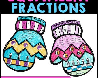 Vinterlikvärdiga bråkövningar, mattepyssel, roliga snödagsmålarvantar, ekvivalenta bråk på en tallinje och modell