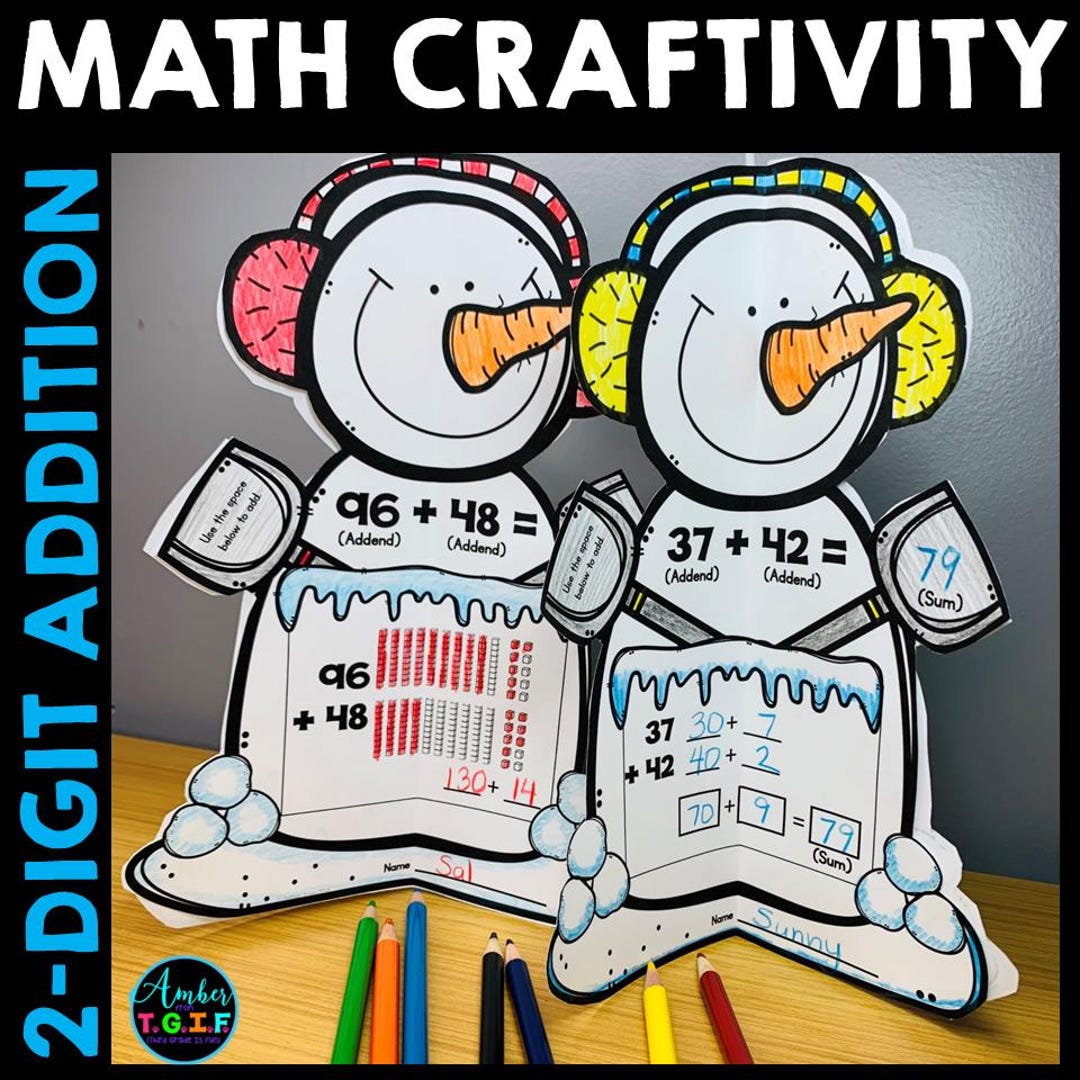Winter 2nd Grade Snowman Math Craft Fun 2 Digit Addition With and ...