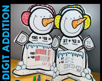 Vinter 2:a klass snögubbe matematikpyssel roligt 2-siffrig addition med och utan omgruppering utskrivbar matematik