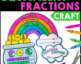 Bråk med kruka med guld, ekvivalenta bråk med modeller, vårregnbåge för St Patricks Day, målaraktivitet för årskurs 3 eller 4