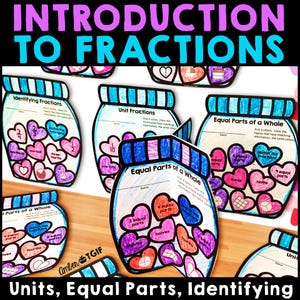 Valentines Day Craft Introduction to Fractions with Models Coloring Craft, Printable Math Hands On 3rd Grade, Unit & Identifying Fractions