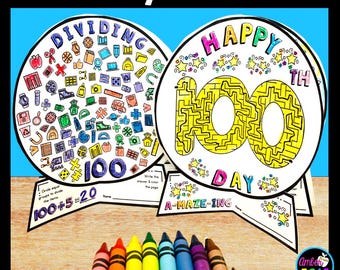 Roligt pyssel med 100-årsdagen i skolan, årskurs 2, 3, 4, 100-dagarsprojekt i skolan, målarbilder, aktiviteter att skriva ut, roliga aktiviteter för att fira 100-årsdagen