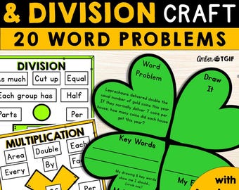 Fyrklöver, St Patricks Day-pyssel, multiplikations- och divisionsproblem med ankardiagram, praktiskt för 3:e klass eller hemundervisning