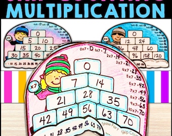 Multiplikationsövning med hoppande räkning, vinterkul mattepyssel 3:e klass, multiplikationsfakta flytande utskrivbart målarpyssel