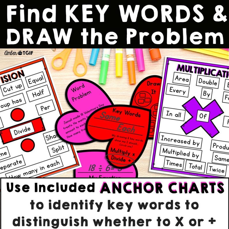 Valentines Day Math Craft Multiplication and Division Word Problems ...