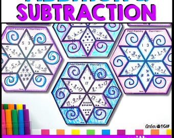Vinterfaktafamiljer Addition och subtraktion, Snökul mattepyssel, Utskrivbart matte snöflingepyssel, Subtraktion inom 20, Ordförråd