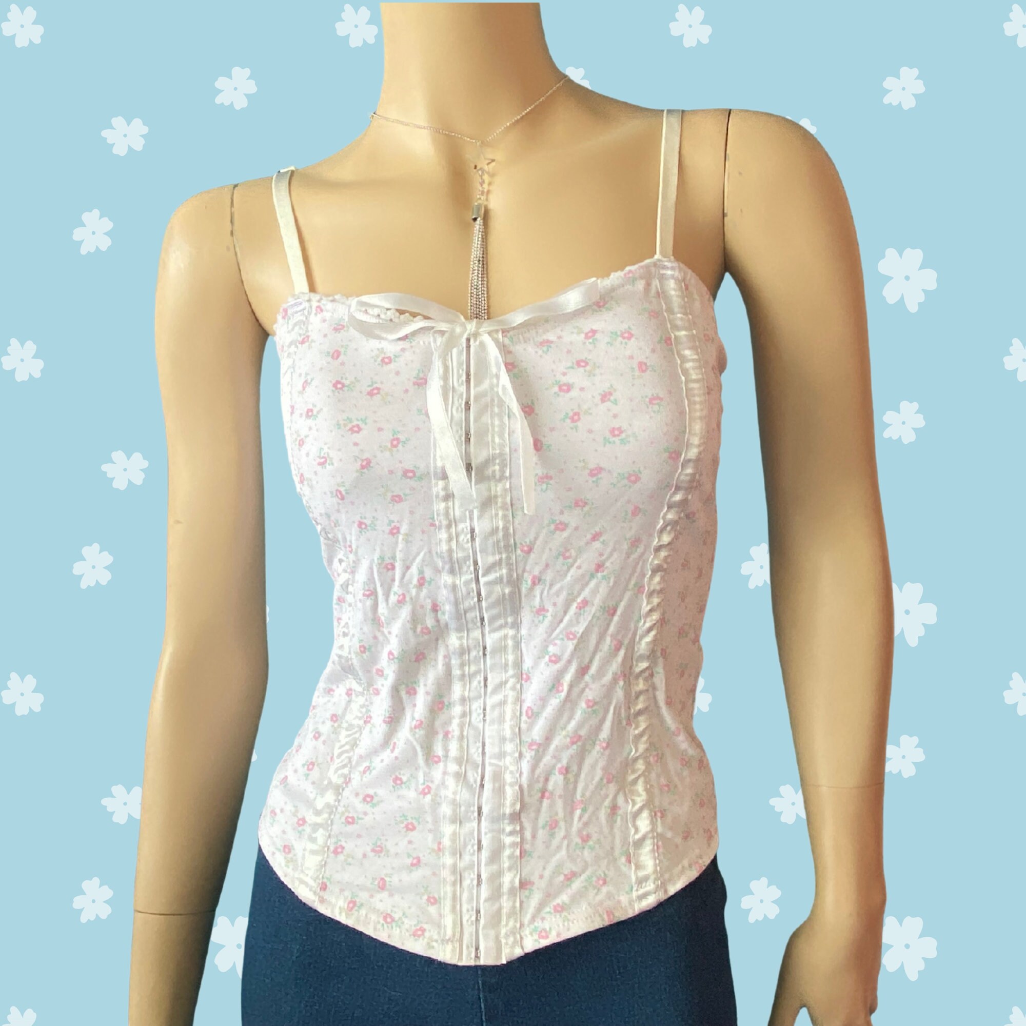 White floral corset style strappy top Etsy
