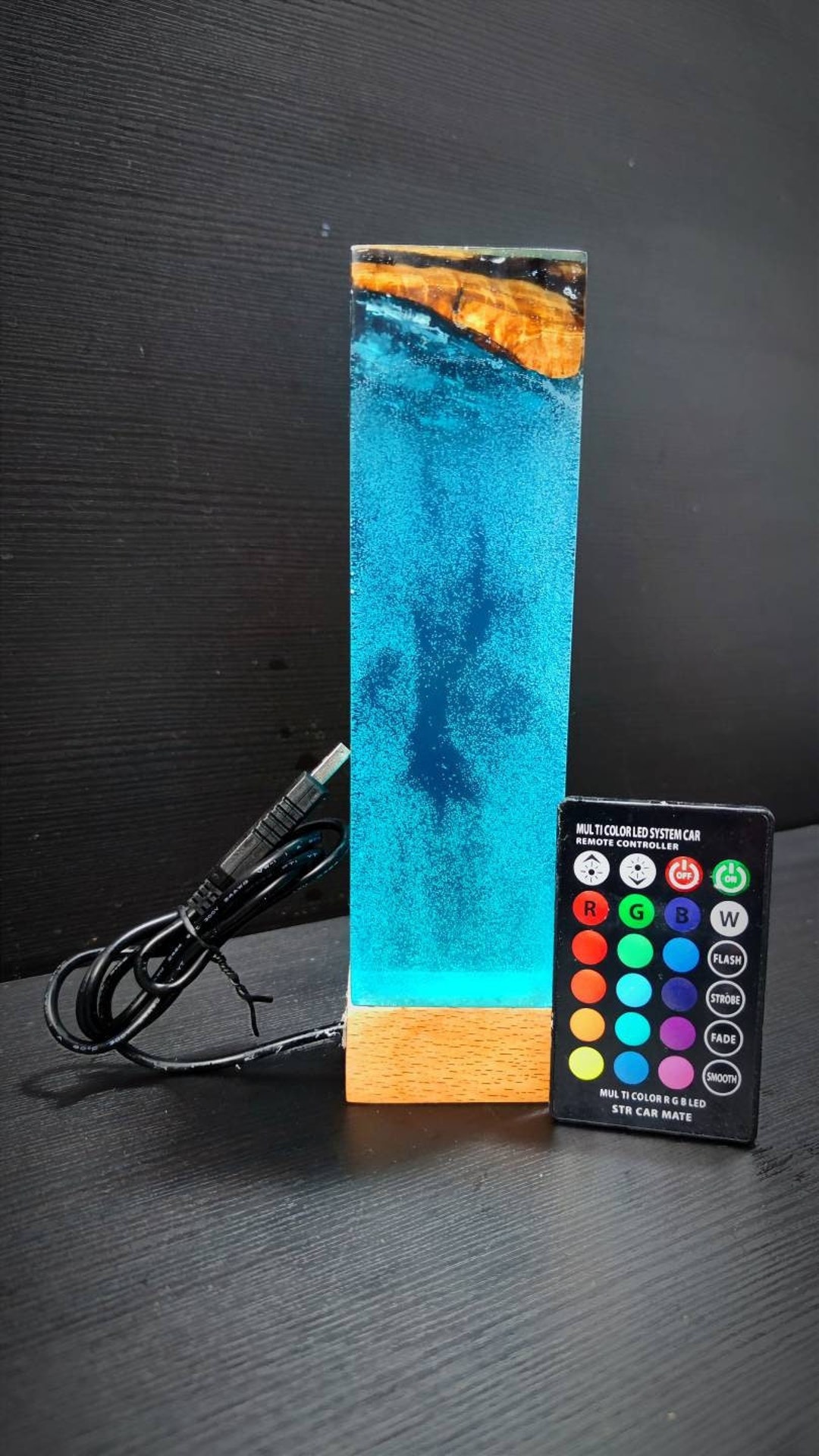 Epoxy Wood Lamp / RGB Led Included Bubble Effected Resin Lamp Massive